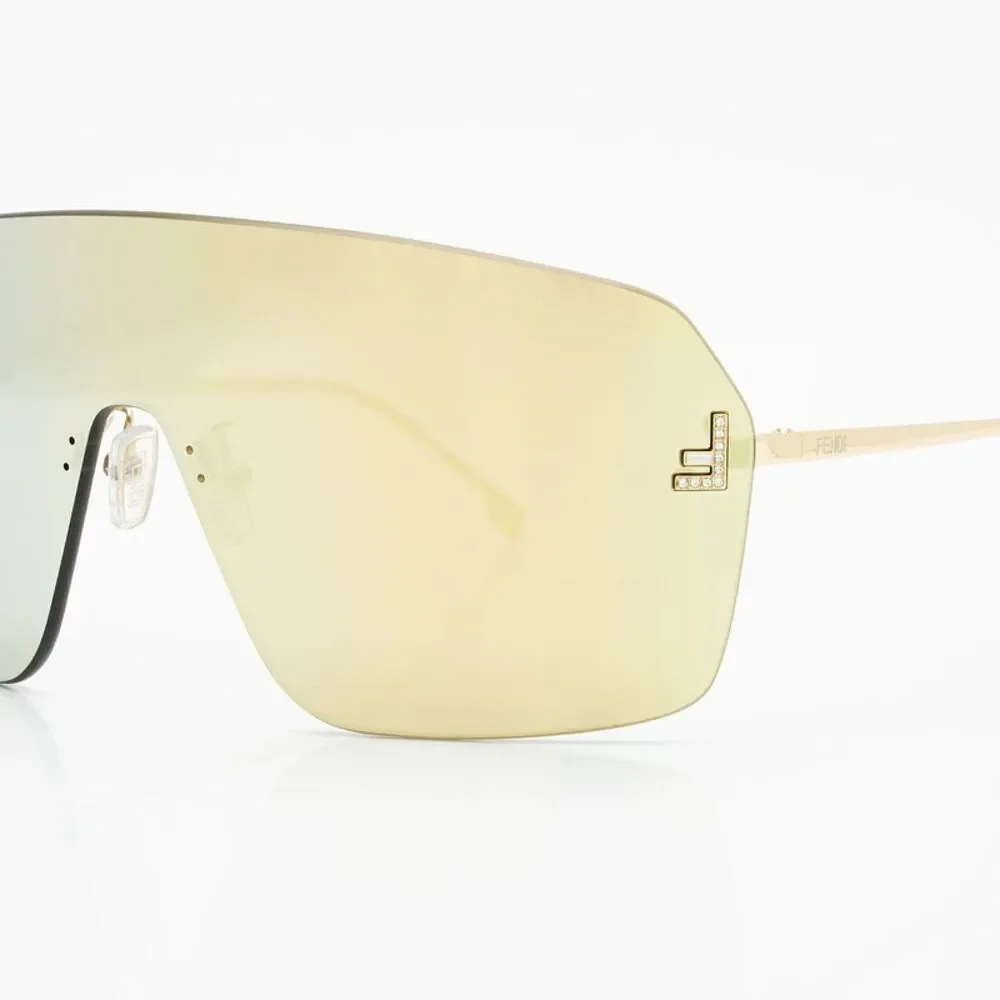 Fendi Mirrored Crystal F Gold Shield Sunglasses - Picture 5 of 5